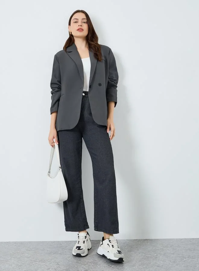 Styli Women Grey Button-Front Blazer